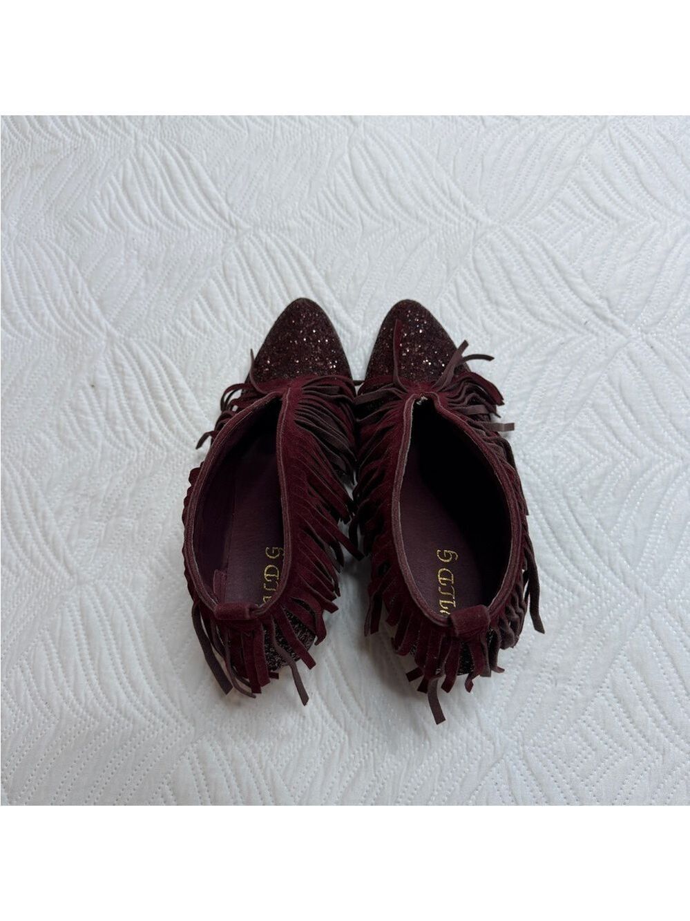 Wild G Women’s Maroon Glitter Fringe Ankle Boots. Size 9 - Picture 5 of 9